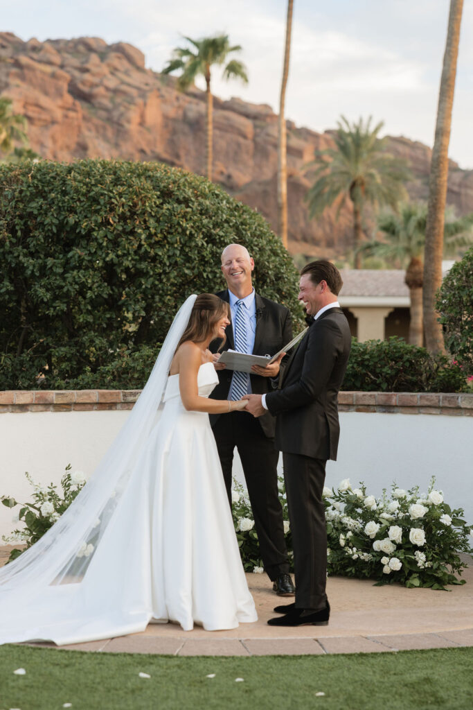Wedding ceremony Camelback Mountain backdrop Arizona