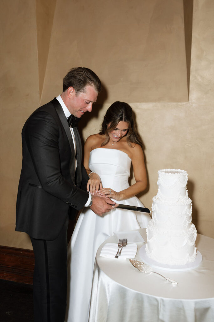 Cake cutting reception photo
